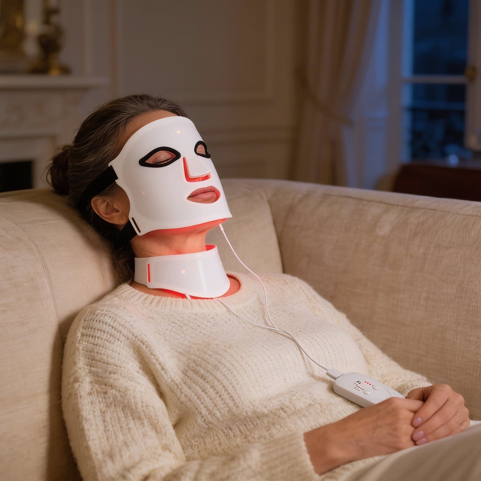 Une séance de 10 minutes dans le canapé, masque et partie cou allumés